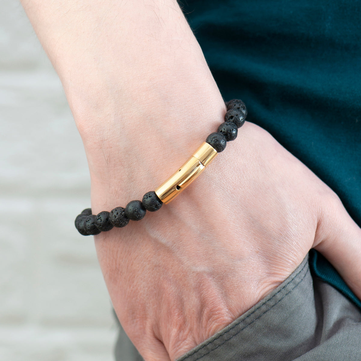 Personalised Men's Golden Skull Beaded Bracelet