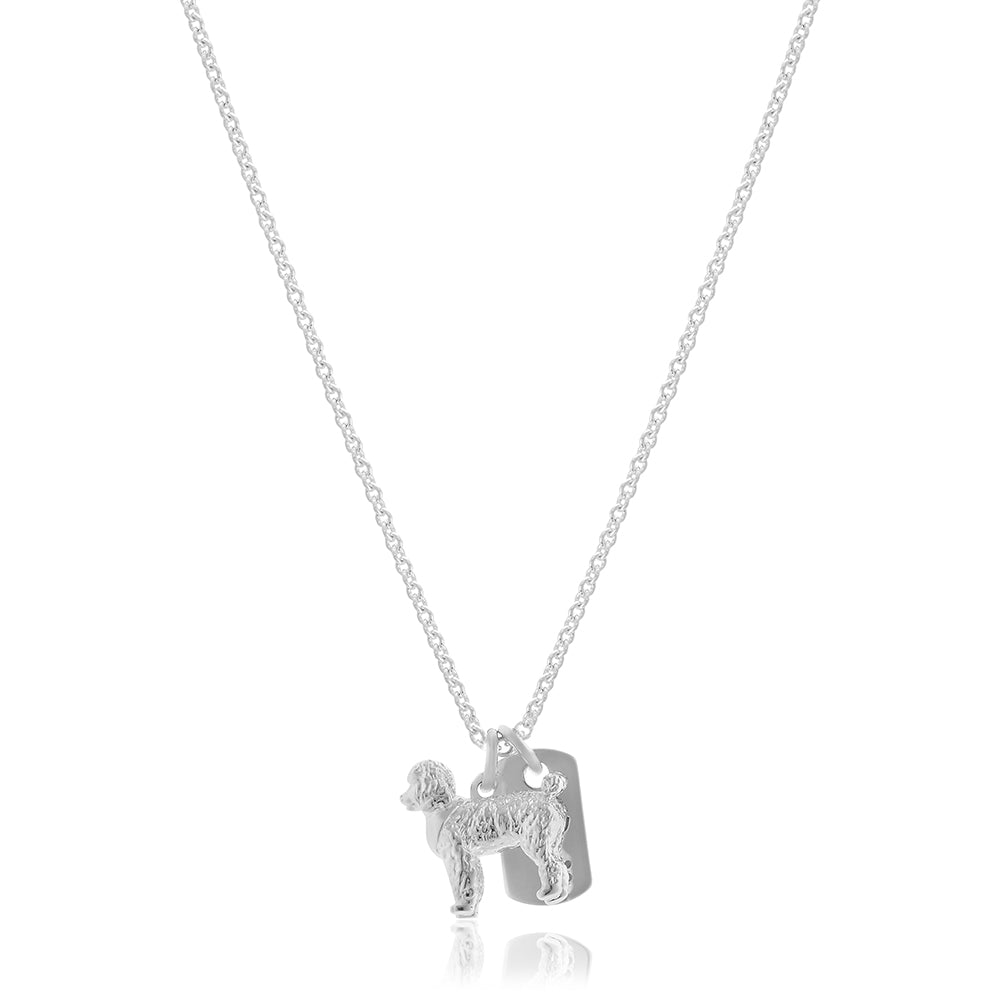 Poodle Personalised Silver Dog Tag Necklace