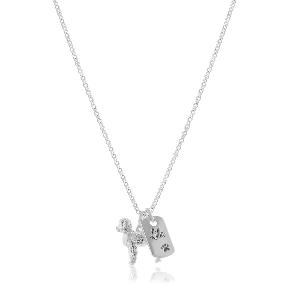 Poodle Personalised Silver Dog Tag Necklace