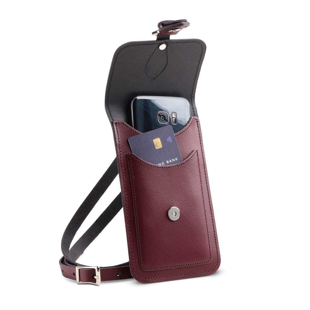 Handmade Leather Mobile Phone Pouch Plus - Marsala Red