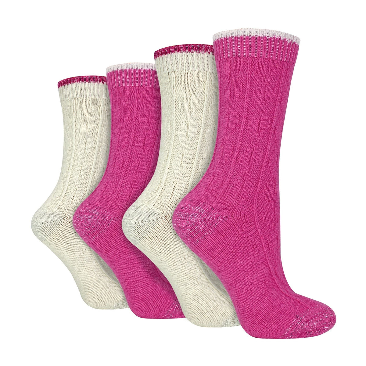 4 Pack Ladies Cable Knit and Lurex Glitter Socks for Sparkling Style and Comfort