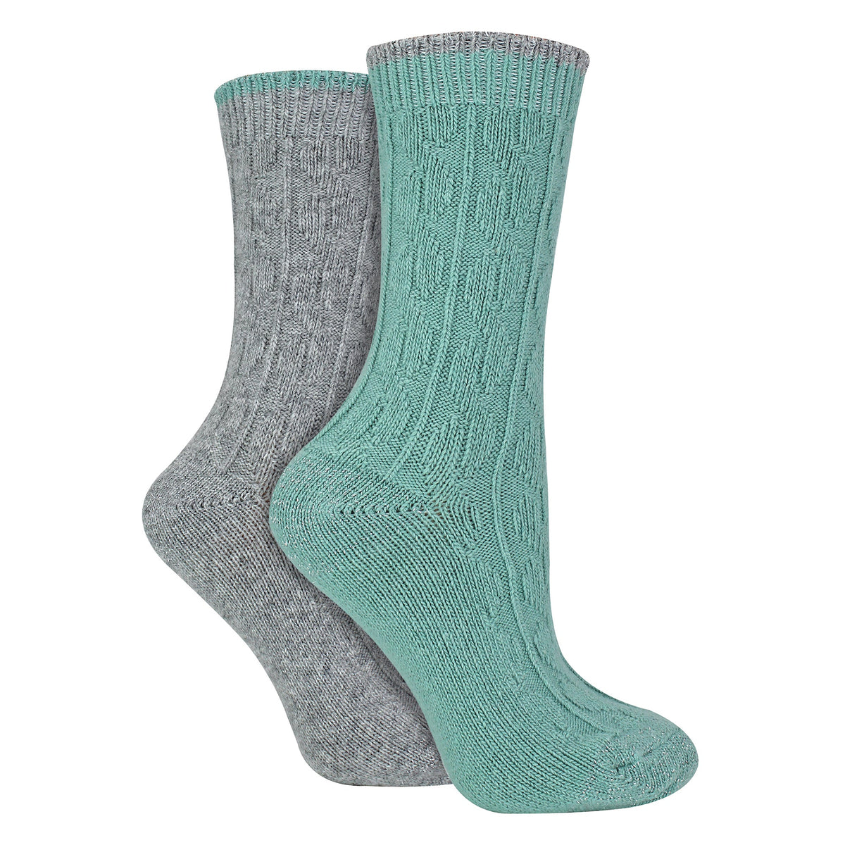 4 Pack Ladies Cable Knit and Lurex Glitter Socks for Sparkling Style and Comfort