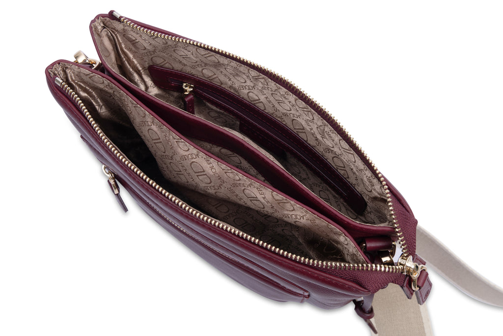 Ellen Leather 3-Section Zip-Top Crossbody bag  - Handmade by Saddler