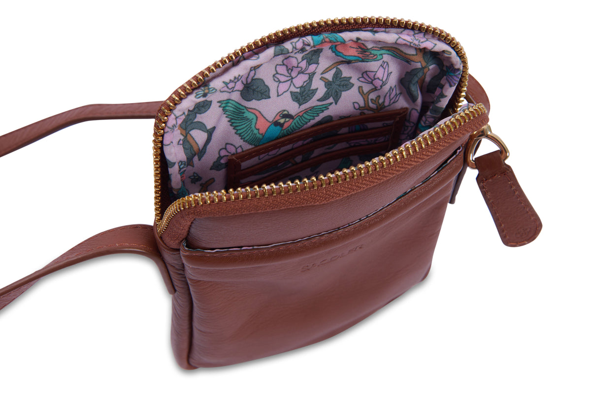 SADDLER "Margot" Real Leather Crossbody Zip Top RFID Phone Pouch - Gift Boxed