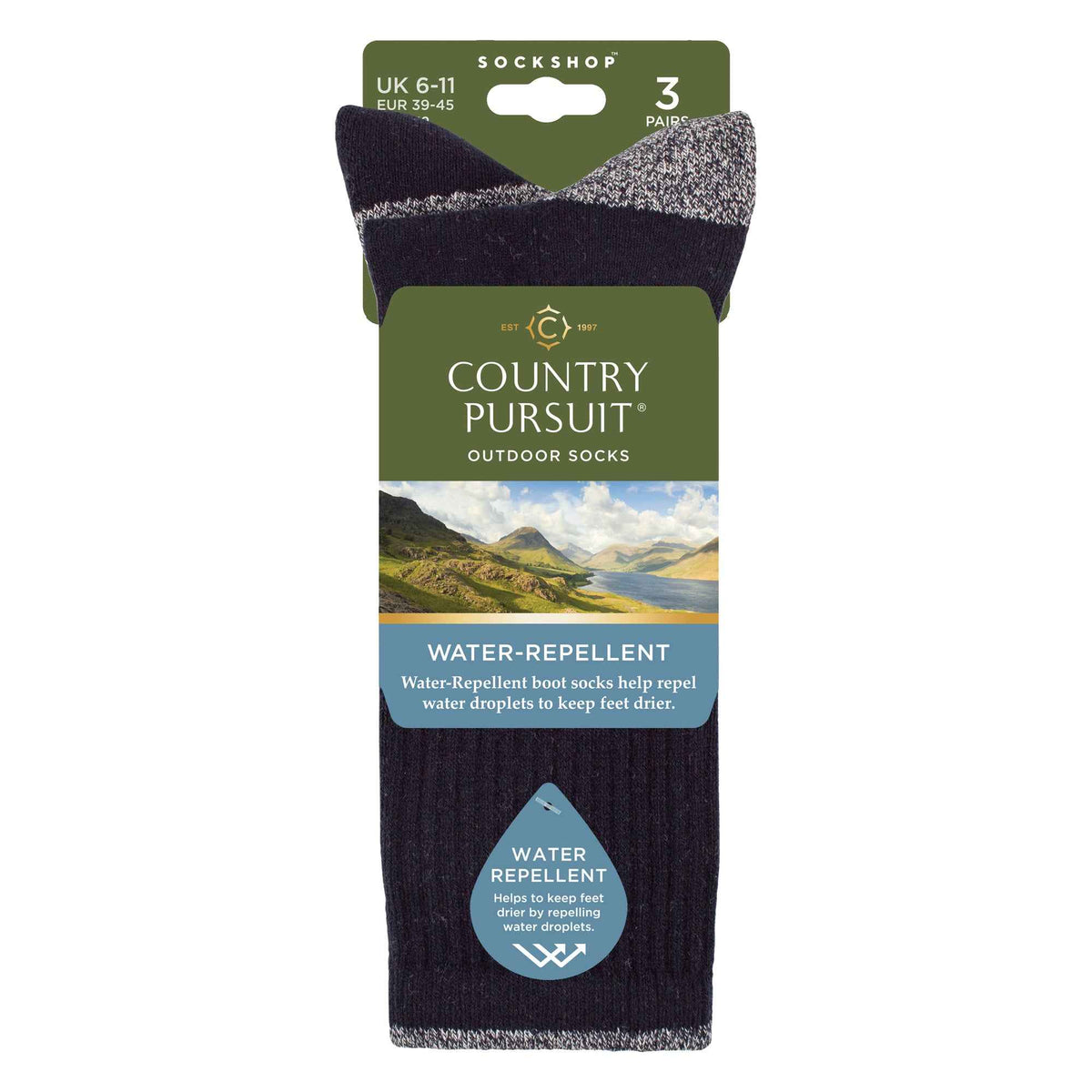 3 Pairs Mens Water Repellent Midweight Outdoor Socks for Hiking & Walking