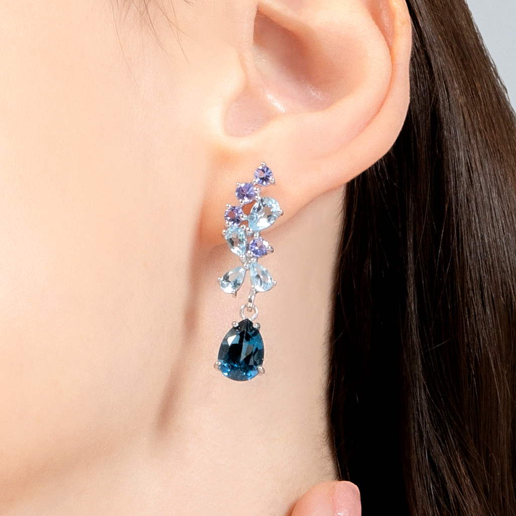 Blue Gemstone Drop Earrings in Sterling Silver