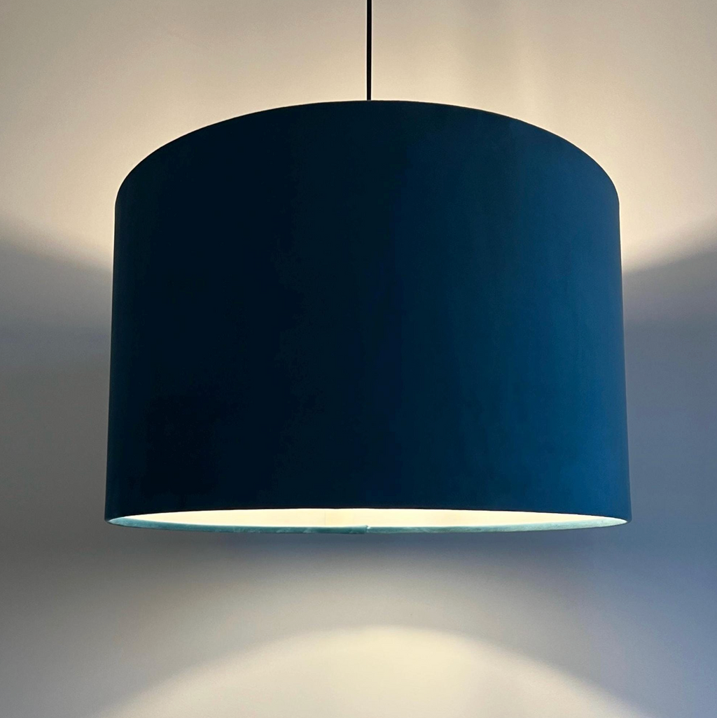 Teal Velvet Drum Lampshade | Handmade Ceiling Light Shade | Bespoke UK