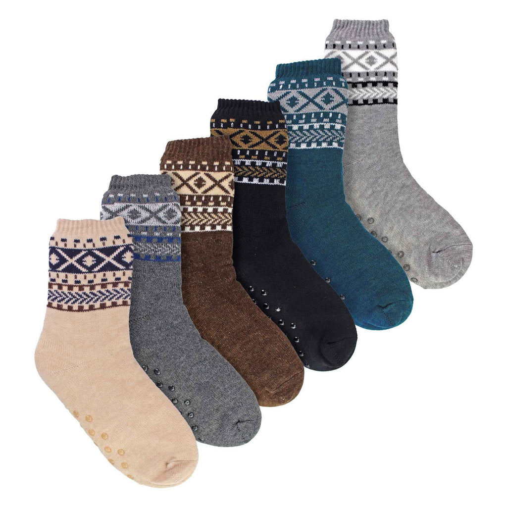 6 Pack Mens Double Layer Patterned Slipper Socks