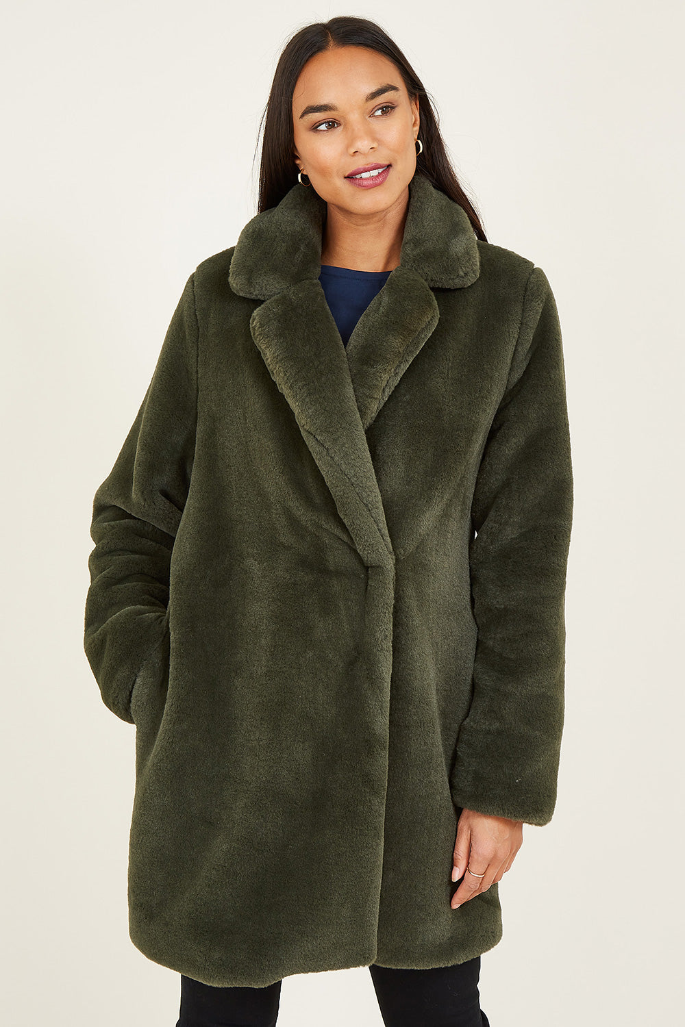 Yumi Green Faux Fur Coat