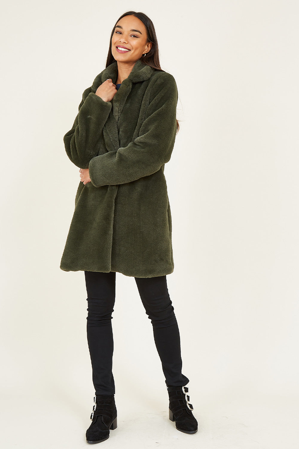 Yumi Green Faux Fur Coat