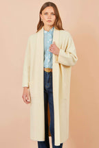 Yumi Ivory Knitted Maxi Cardigan With Pockets