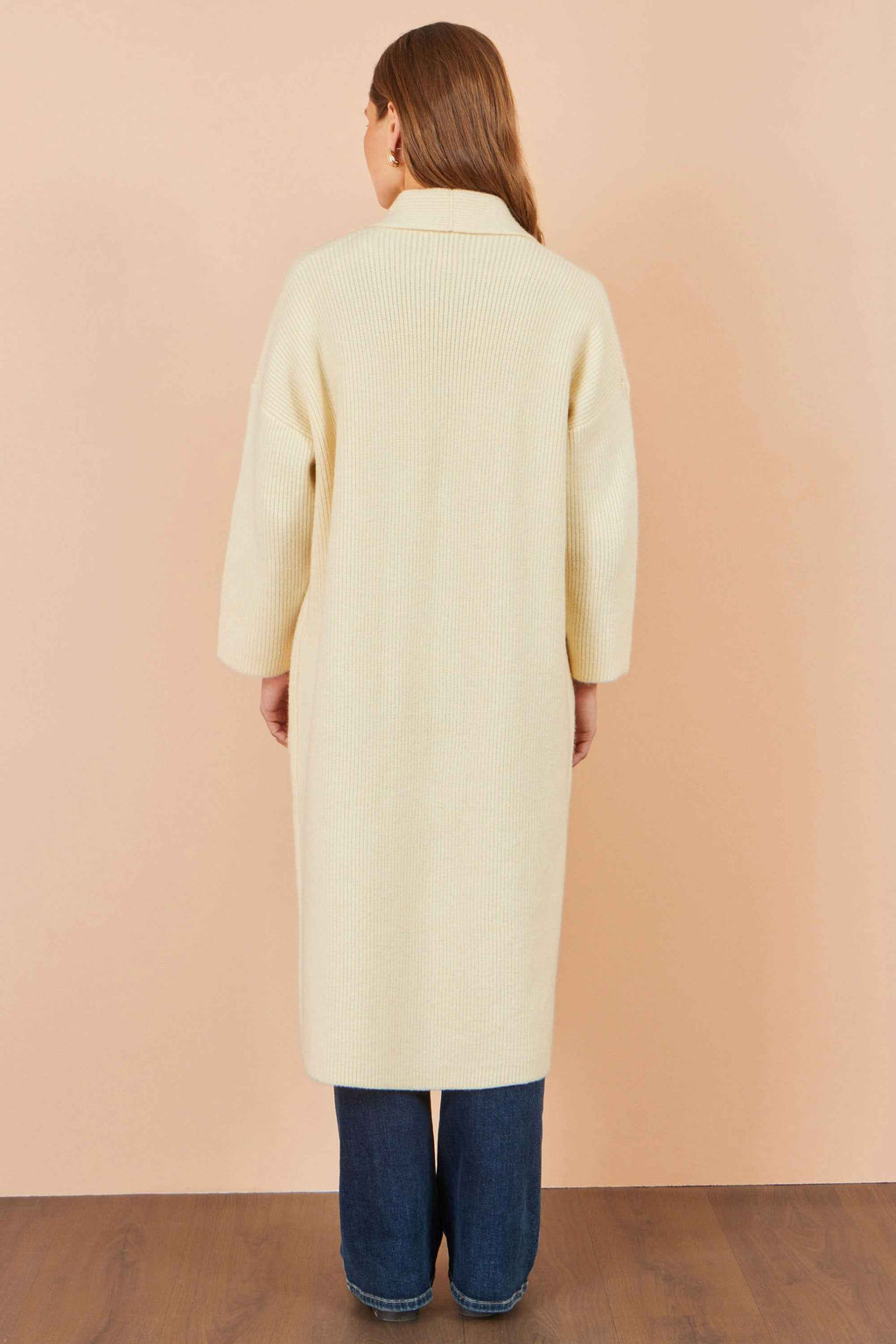 Yumi Ivory Knitted Maxi Cardigan With Pockets