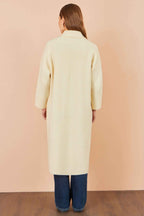 Yumi Ivory Knitted Maxi Cardigan With Pockets