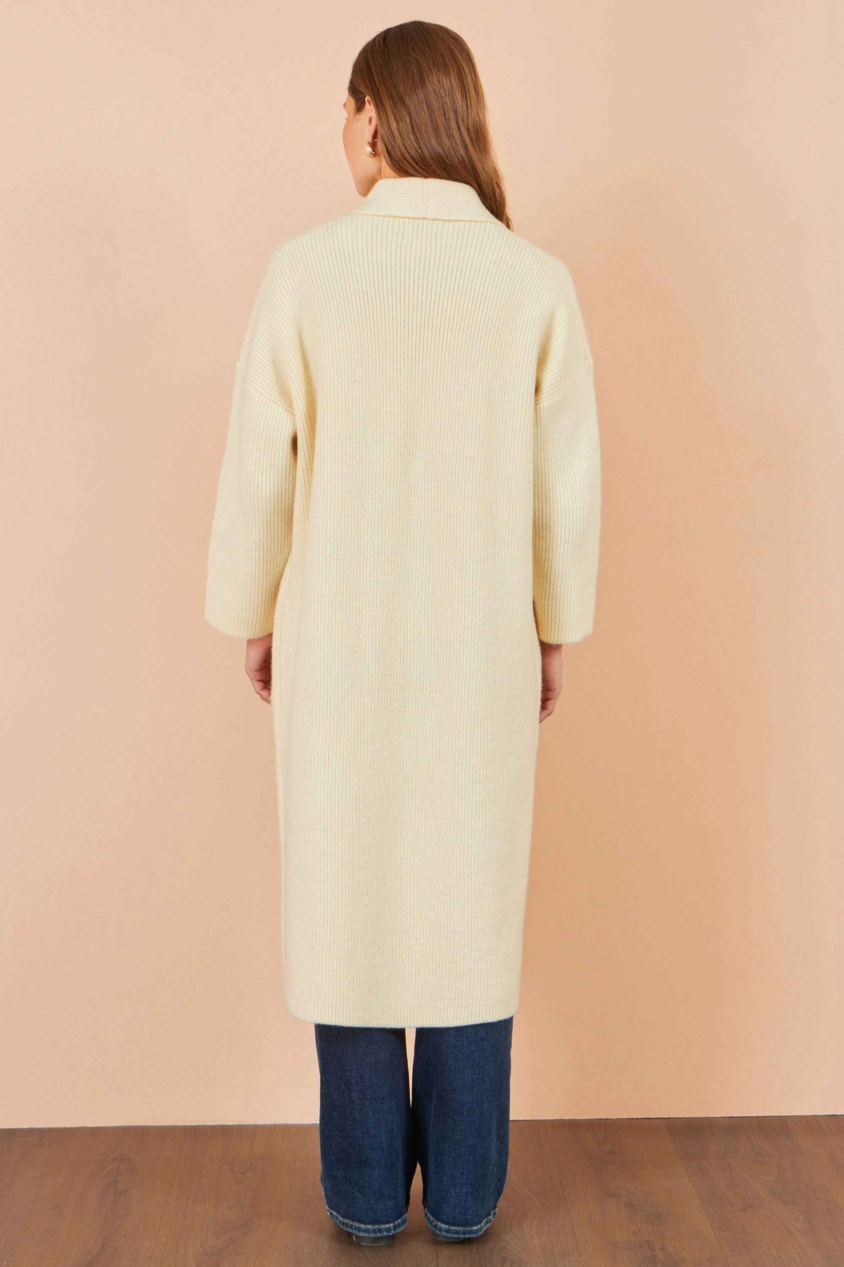Yumi Ivory Knitted Maxi Cardigan With Pockets