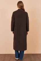Yumi Brown Knitted Maxi Cardigan With Pockets