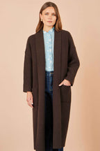 Yumi Brown Knitted Maxi Cardigan With Pockets