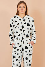 Yumi White Heart Print Onesie With Pockets