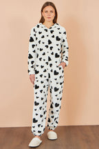 Yumi White Heart Print Onesie With Pockets