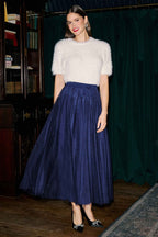 Yumi Navy Diamonte Tulle Midi Skirt