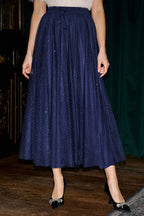 Yumi Navy Diamonte Tulle Midi Skirt