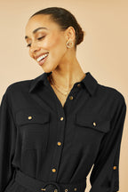 Yumi Black Stretch Midi Shirt Dress