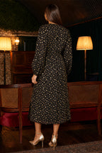 Yumi Black Foil Print Midi Dress