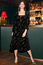 Yumi Black Cosmic Foil Print Midi Dress