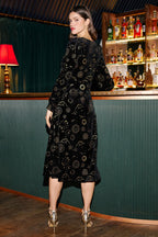 Yumi Black Cosmic Foil Print Midi Dress