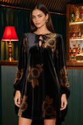 Yumi Black Velvet Sunflower Print Tunic