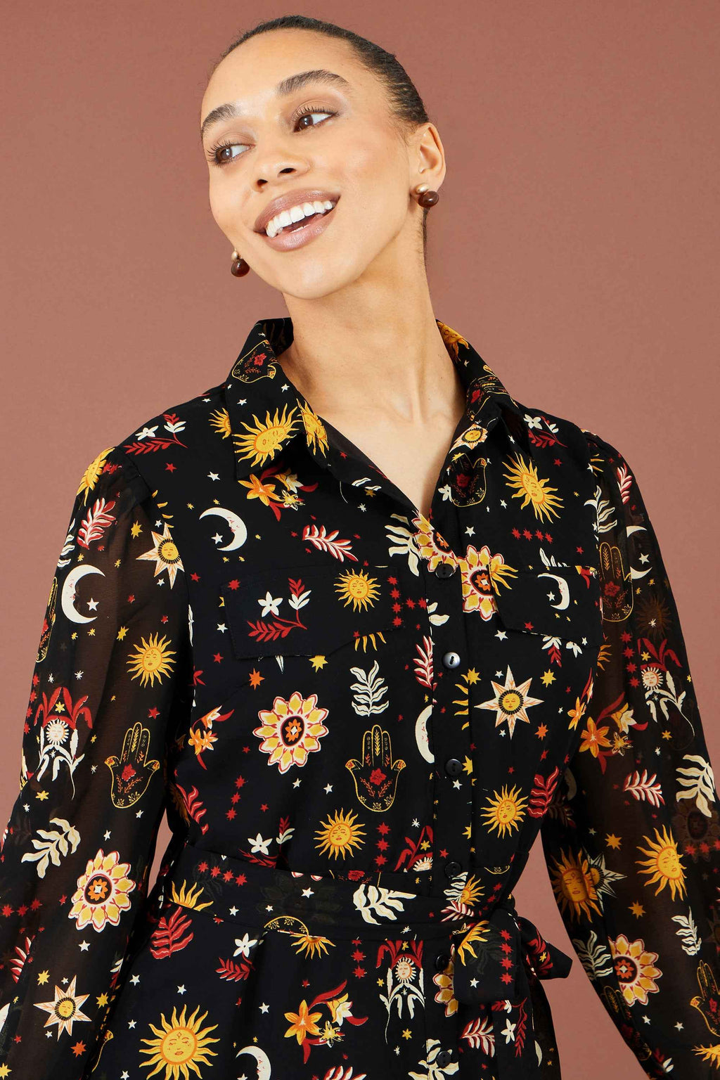 Yumi Black Cosmic Midi Shirt Dress