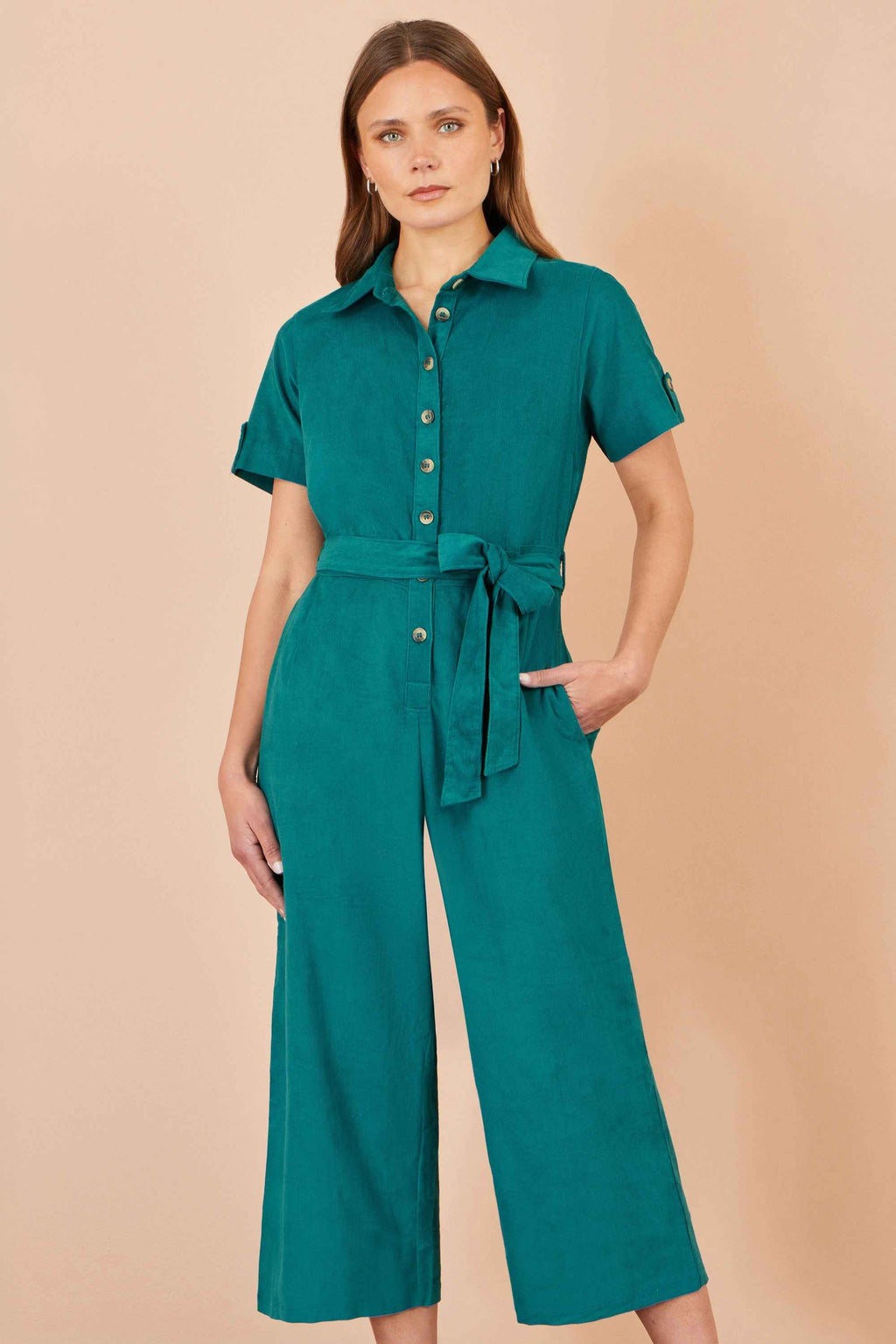 Yumi Teal Cord Relaxed Jumpsuit