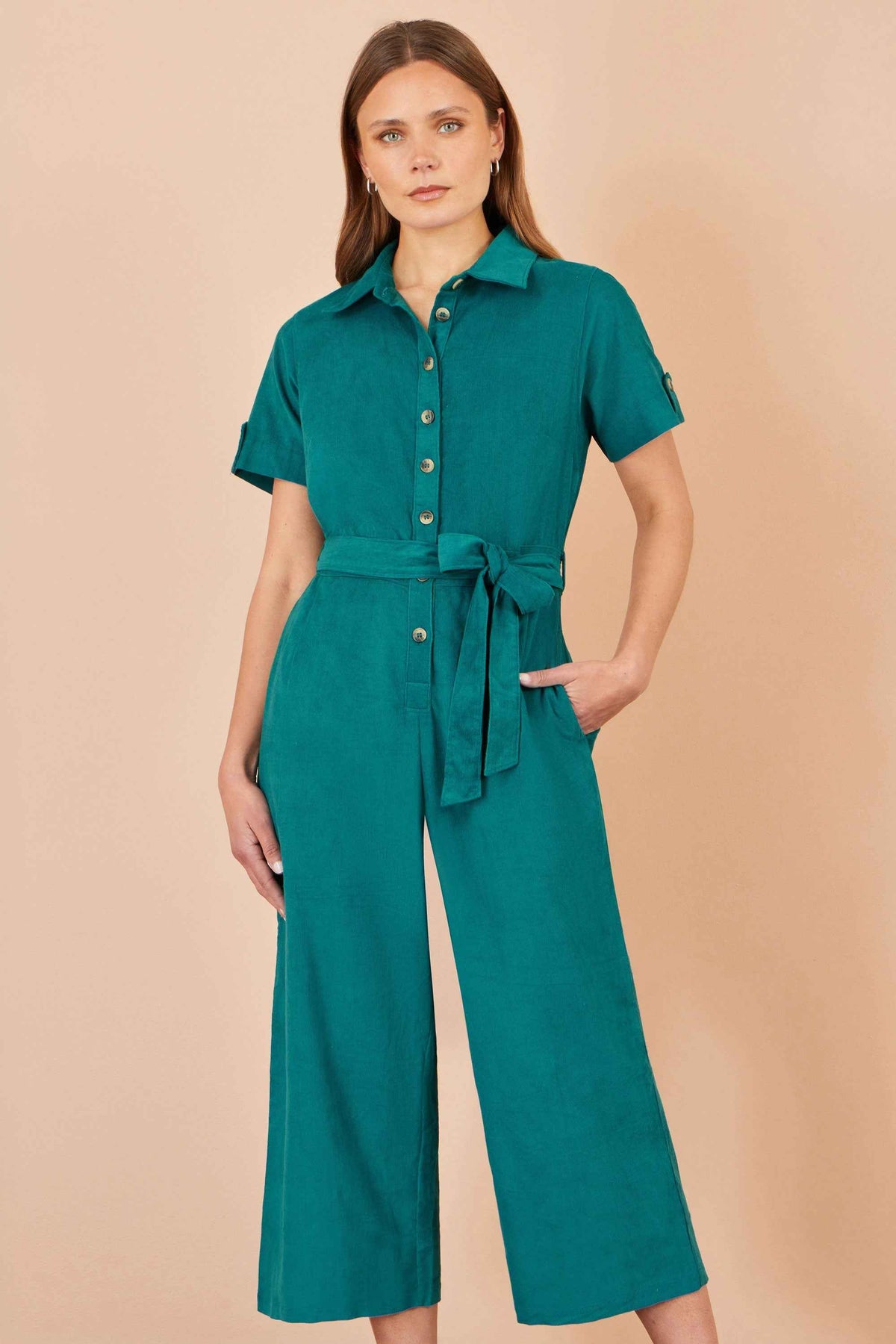 Yumi Teal Cord Relaxed Jumpsuit