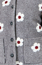 Yumi Grey Embroidered Daisy Fleece Jacket