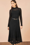 Yumi Black High Neck Lace Midi Dress