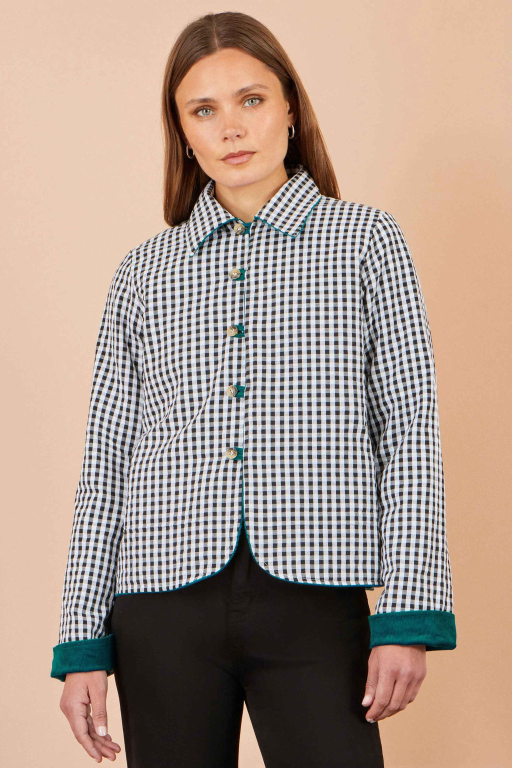 Yumi Teal Cord Reversible Gingham Jacket