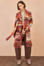 Yumi Orange Boucle Soft Long Cardigan With Scarf