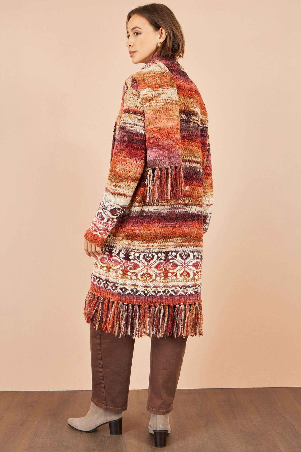 Yumi Orange Boucle Soft Long Cardigan With Scarf