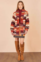 Yumi Orange Stripe Fairisle Soft Wrap Cardigan