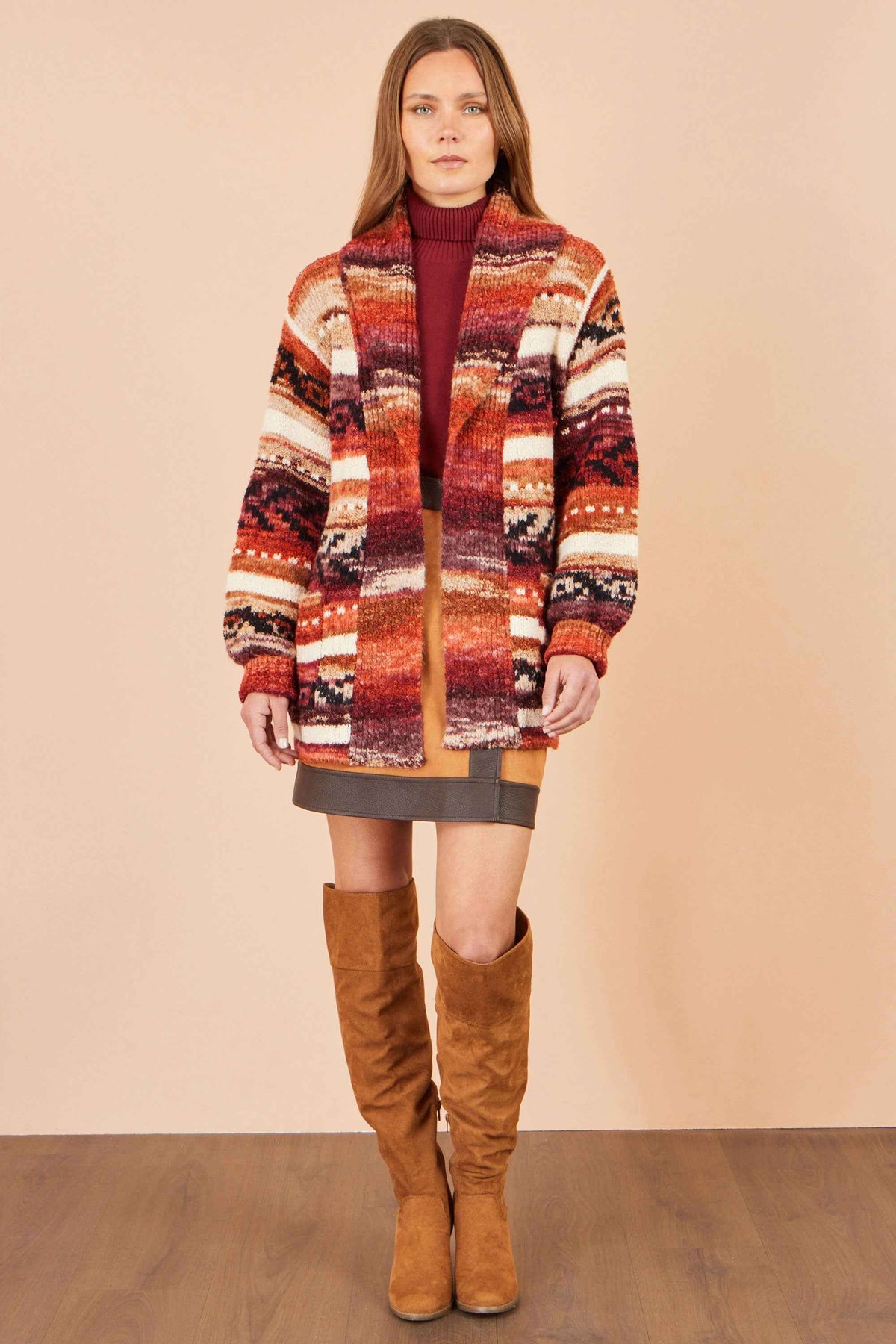 Yumi Orange Stripe Fairisle Soft Wrap Cardigan