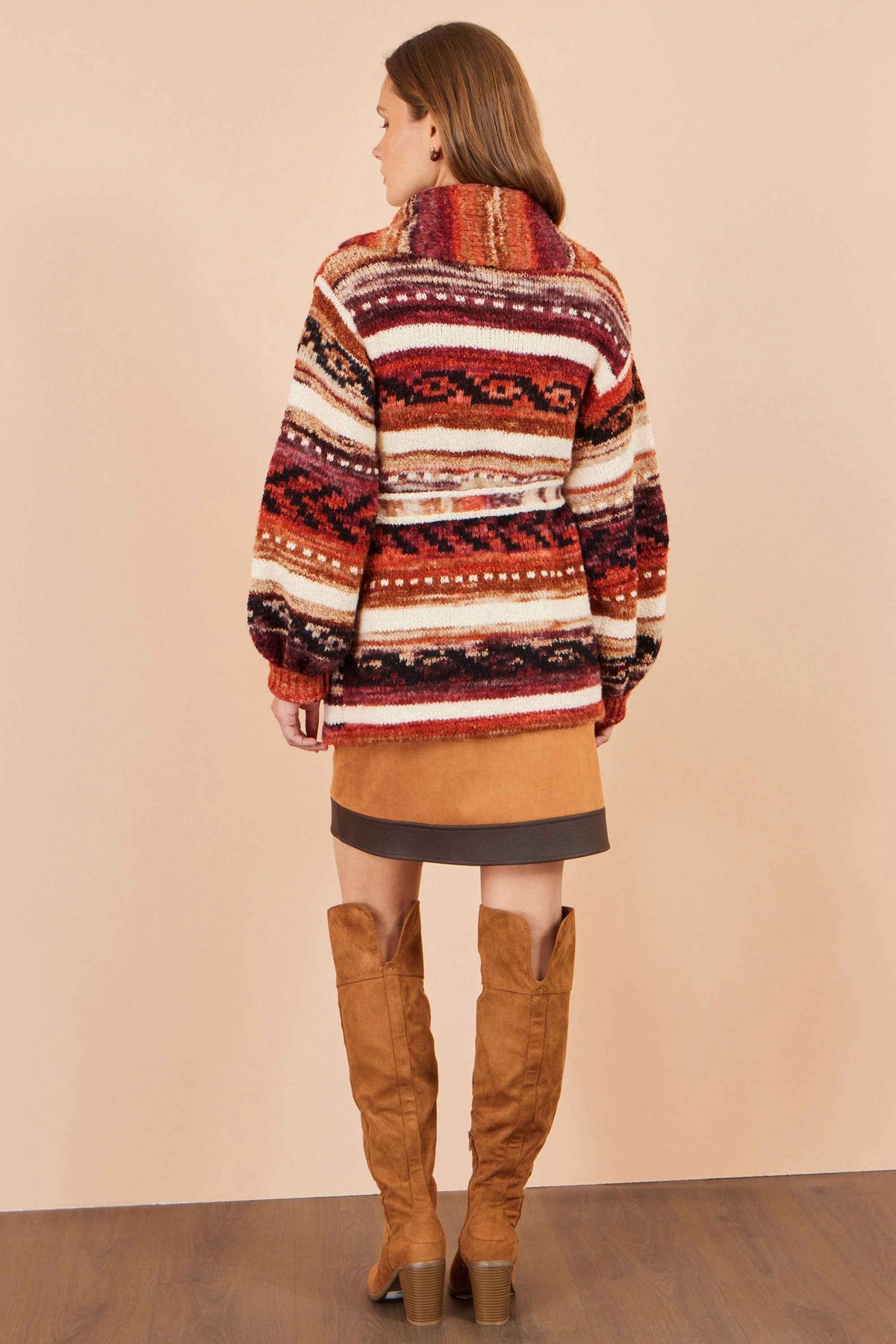 Yumi Orange Stripe Fairisle Soft Wrap Cardigan