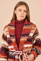 Yumi Orange Stripe Fairisle Soft Wrap Cardigan