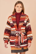 Yumi Orange Stripe Fairisle Soft Wrap Cardigan