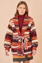 Yumi Orange Stripe Fairisle Soft Wrap Cardigan