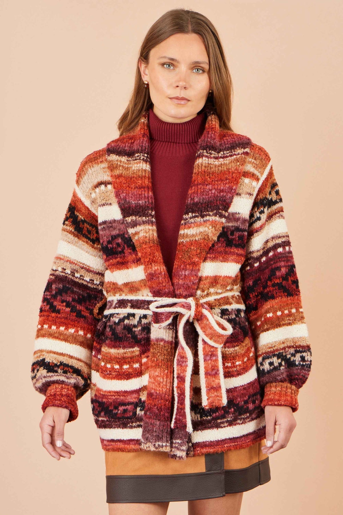 Yumi Orange Stripe Fairisle Soft Wrap Cardigan