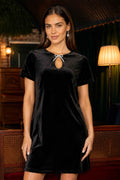 Yumi Black Velvet Tunic With Diamante Bow Collar