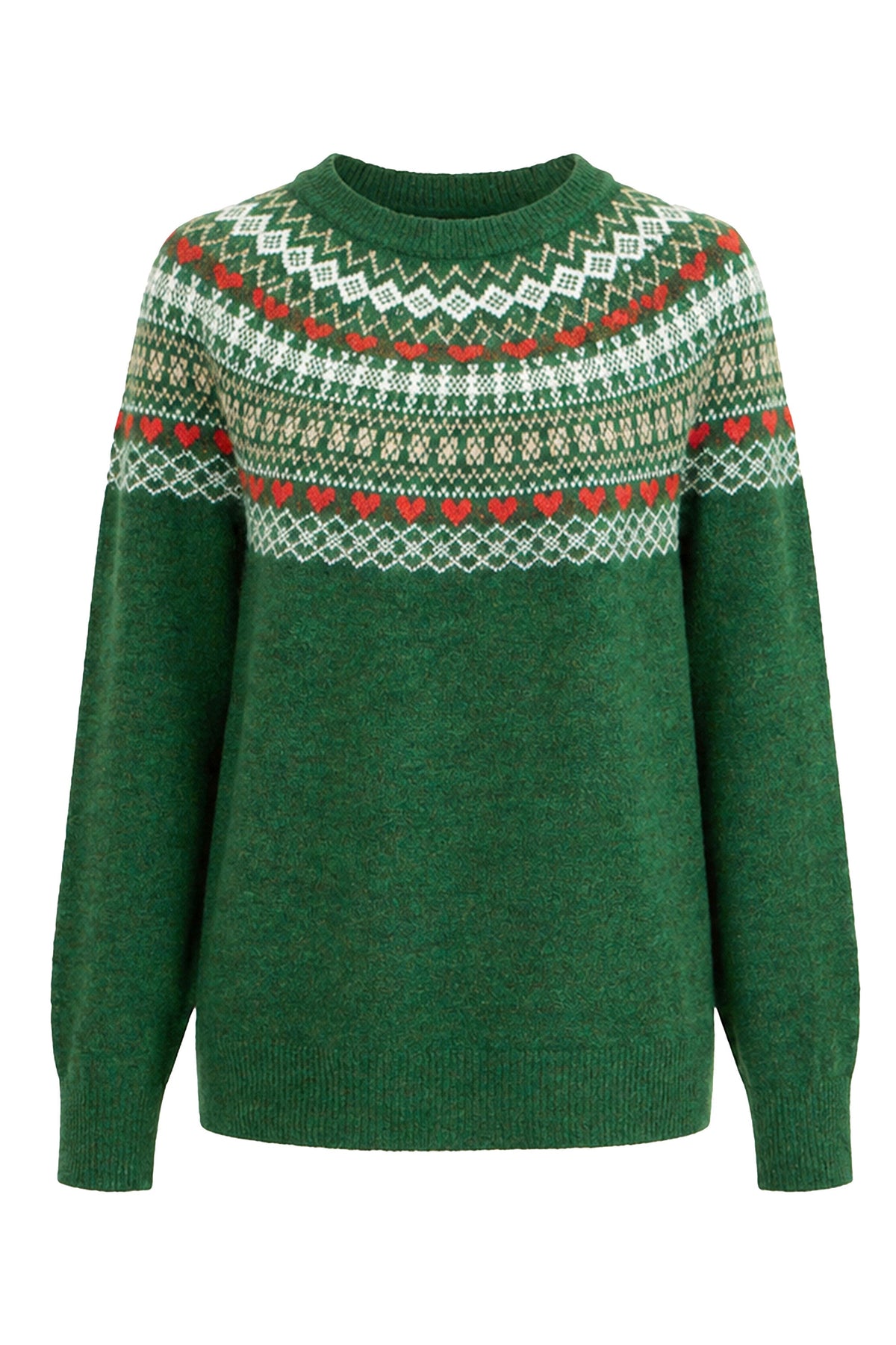 Yumi Green Relaxed Fairisle Jumper