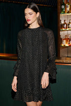 Yumi Black Foil Print Tunic With Flared Sleeves