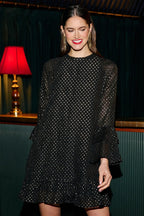 Yumi Black Foil Print Tunic With Flared Sleeves