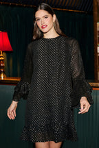 Yumi Black Foil Print Tunic With Flared Sleeves
