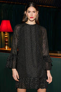 Yumi Black Foil Print Tunic With Flared Sleeves